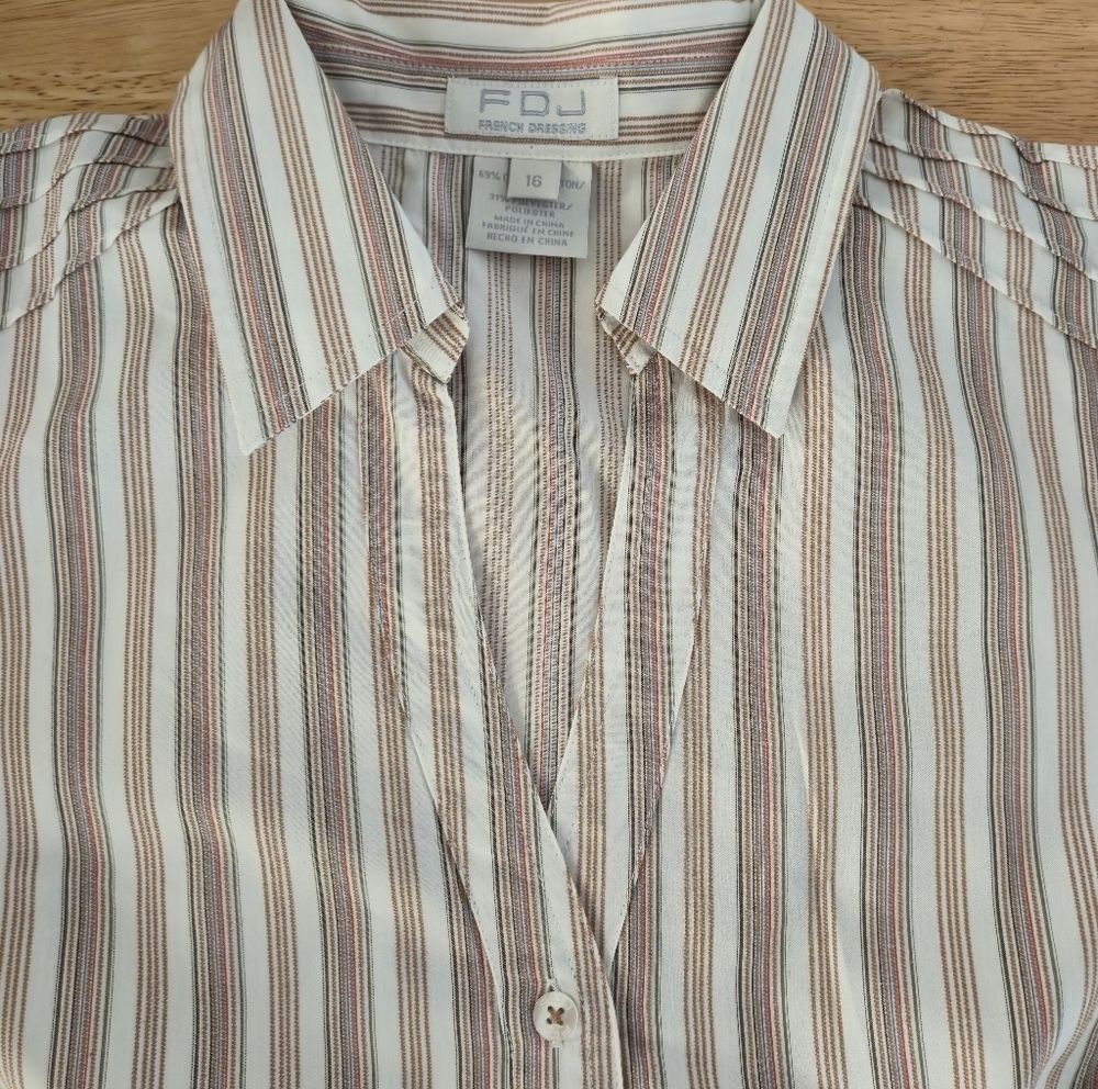 FDJ French Dressing 16 Striped Button Down Shirt Tailored Professional Classic - Picture 13 of 16